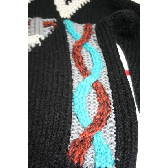 VTG Wayne Scott Black Abstract Pattern 3D Knit Acrylic Sweater Mens Medium 90s - Picture 3 of 8